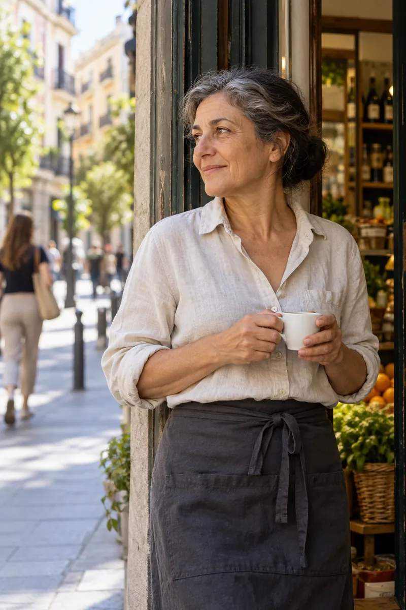 Pilar Núñez, fundadora, en la puerta de la tienda